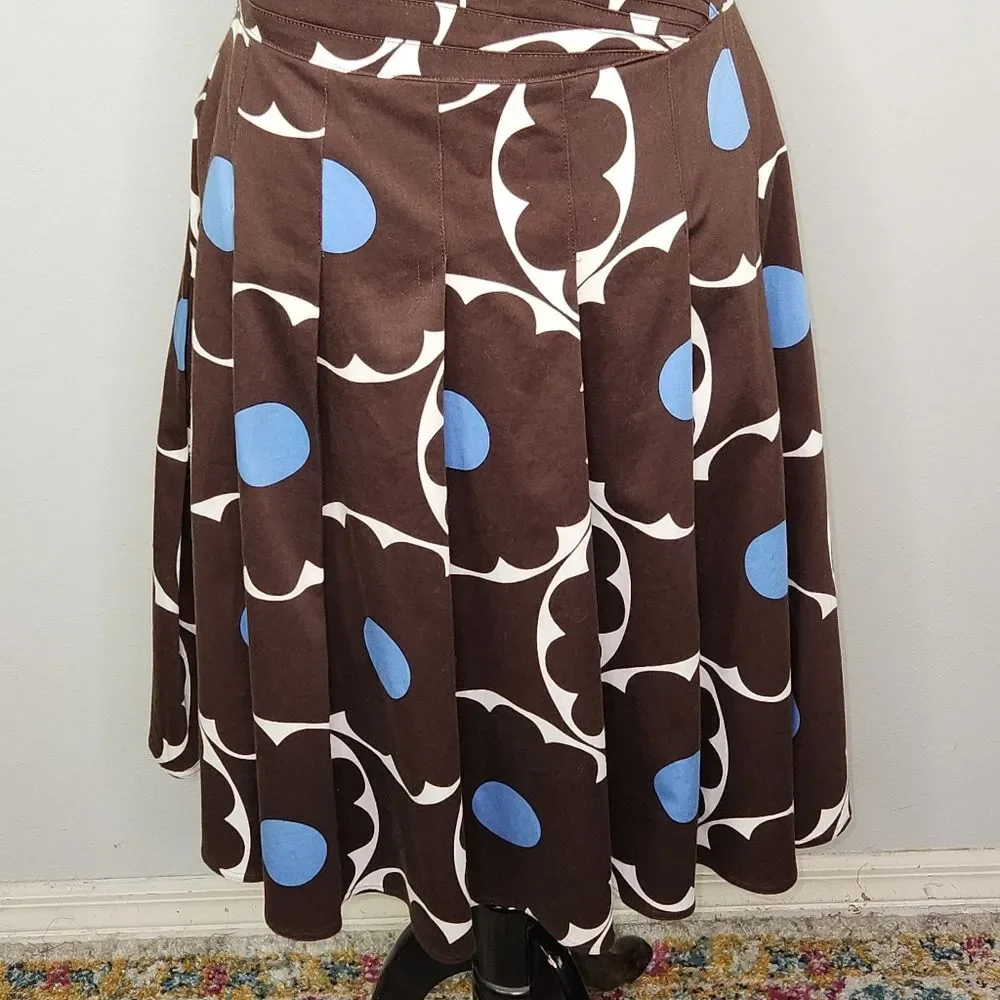 VTG Kay Unger Brown & Blue Polka Dot Strapless Fit & Flare Pleated Hem Dress 12 - Picture 5 of 15